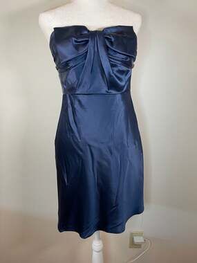 A.B.S. by Allen Schwartz Navy Blue Satin Strapless Bow Bust Mini Dress Size 6